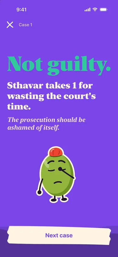 A Dave’s Court verdict: not guilty, and Sthavar takes 1 pit for wasting the court’s time.