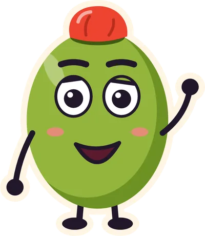 Dave, an olive with a pimento cap, waving hello.